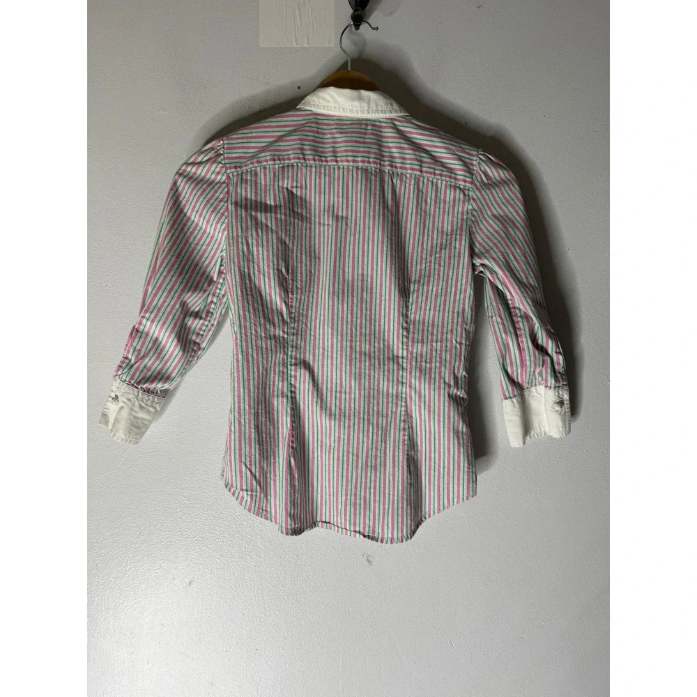 Ralph Lauren pink green stripe collar long sleeve button down girls L